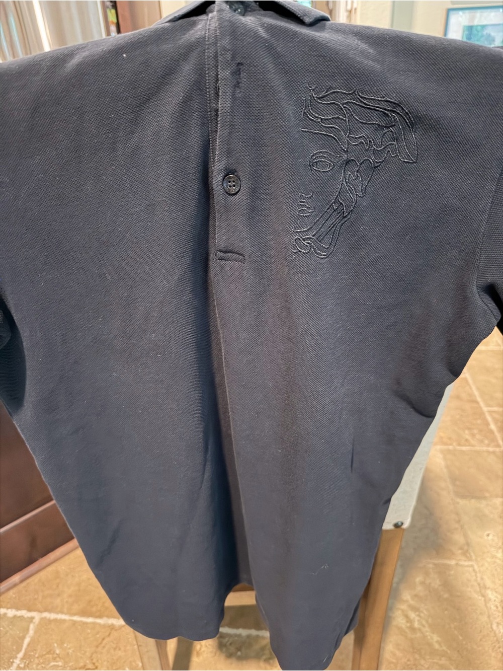 Versace Black Embroidered Medusa Polo